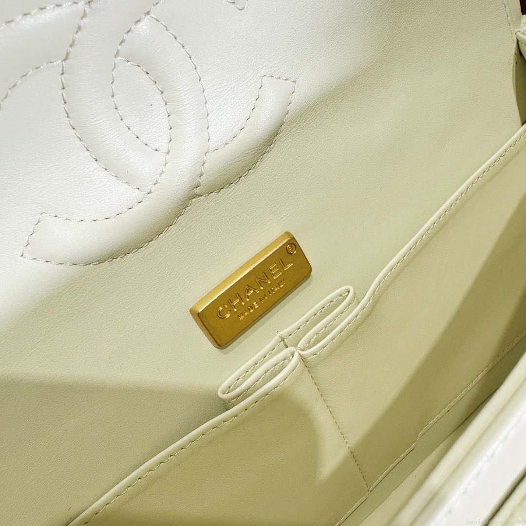 Chanel A01112 Flap Classic Handbag Tweed & Gold-Tone Metal Beige