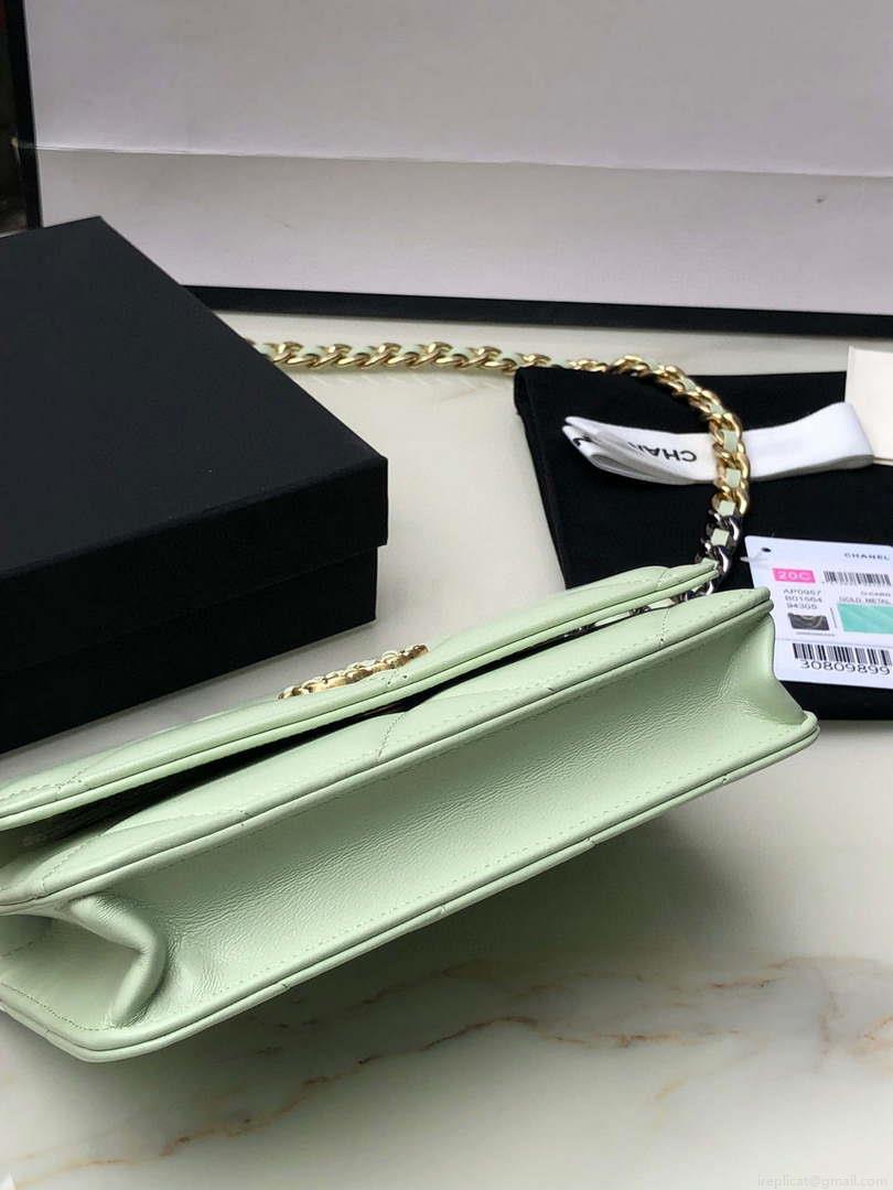 Chanel AP0957 19 Wallet on Chain Woc Shiny Lambskin Green
