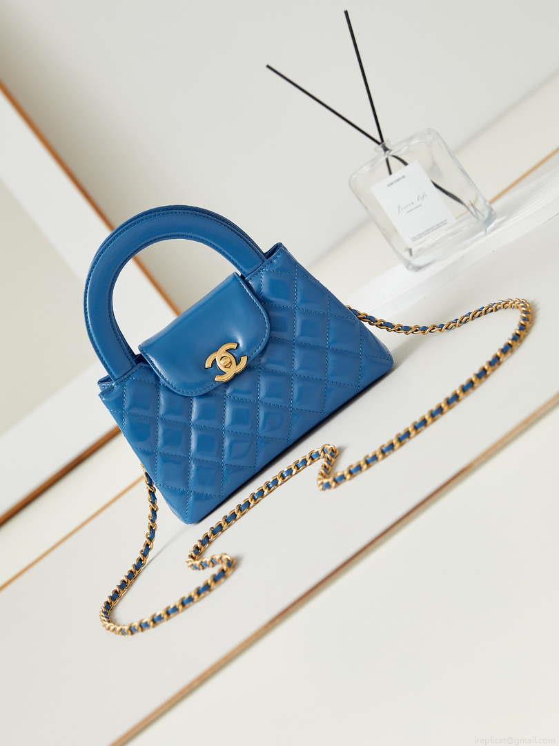 Chanel AS4416 Mini Shopping Bag shiny aged Calfskin gold tone metal Electric blue