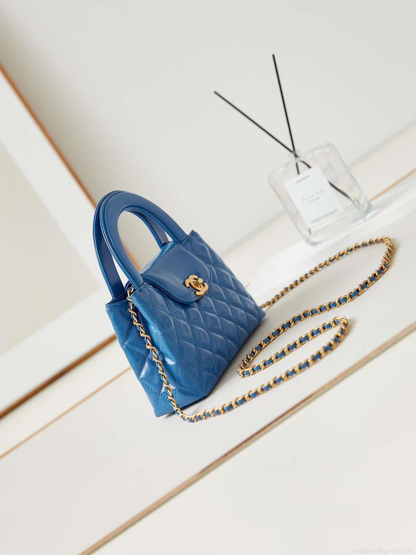 Chanel AS4416 Mini Shopping Bag shiny aged Calfskin gold tone metal Electric blue