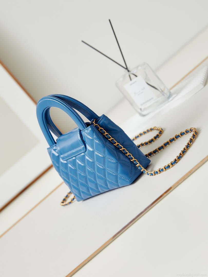 Chanel AS4416 Mini Shopping Bag shiny aged Calfskin gold tone metal Electric blue