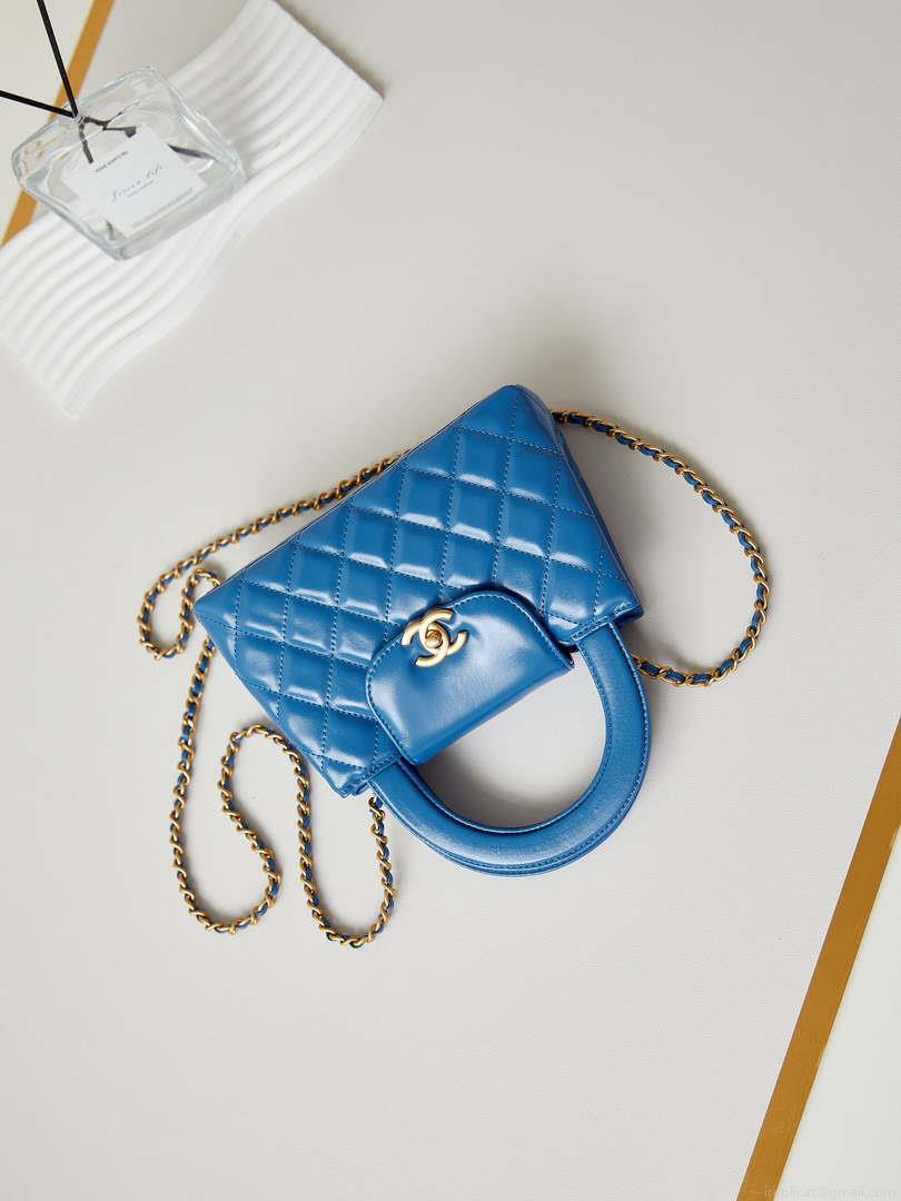 Chanel AS4416 Mini Shopping Bag shiny aged Calfskin gold tone metal Electric blue