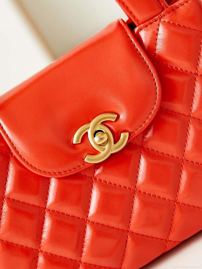 Chanel AS4416 Mini Shopping Bag shiny aged Calfskin gold tone metal Orange red