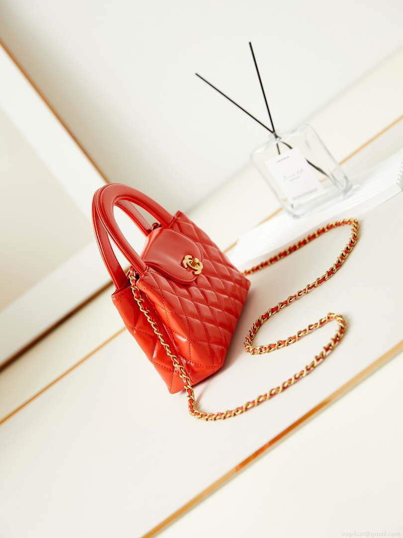 Chanel AS4416 Mini Shopping Bag shiny aged Calfskin gold tone metal Orange red