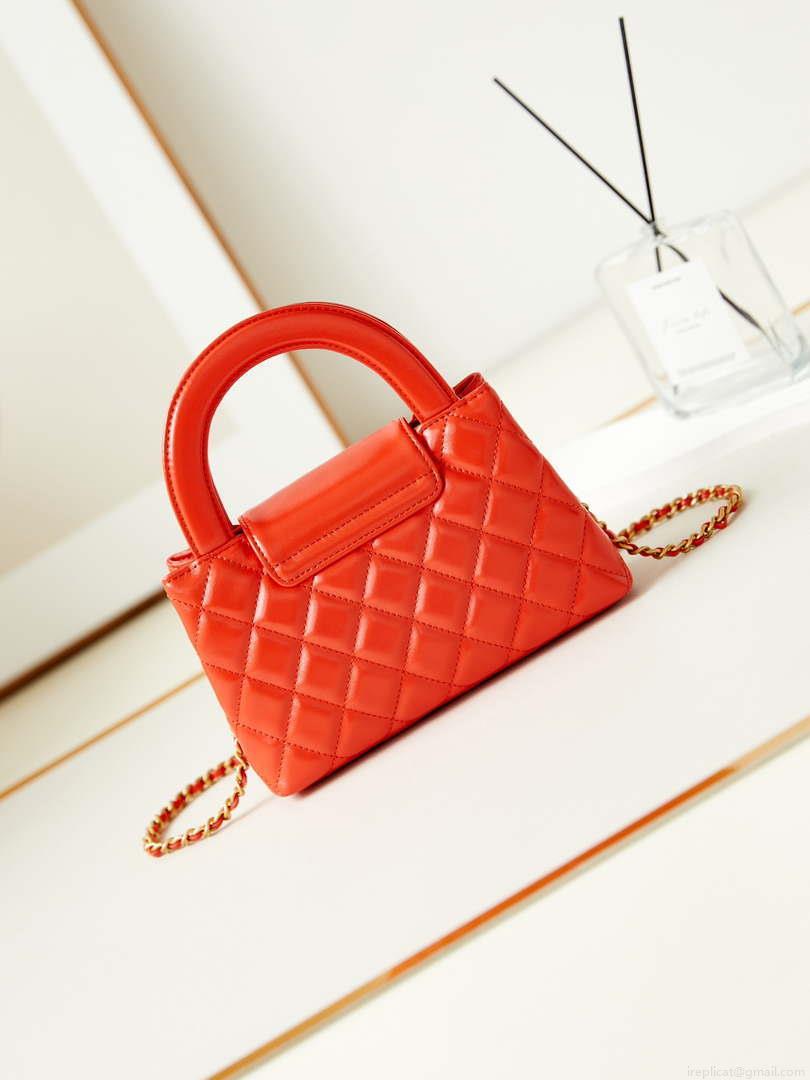 Chanel AS4416 Mini Shopping Bag shiny aged Calfskin gold tone metal Orange red