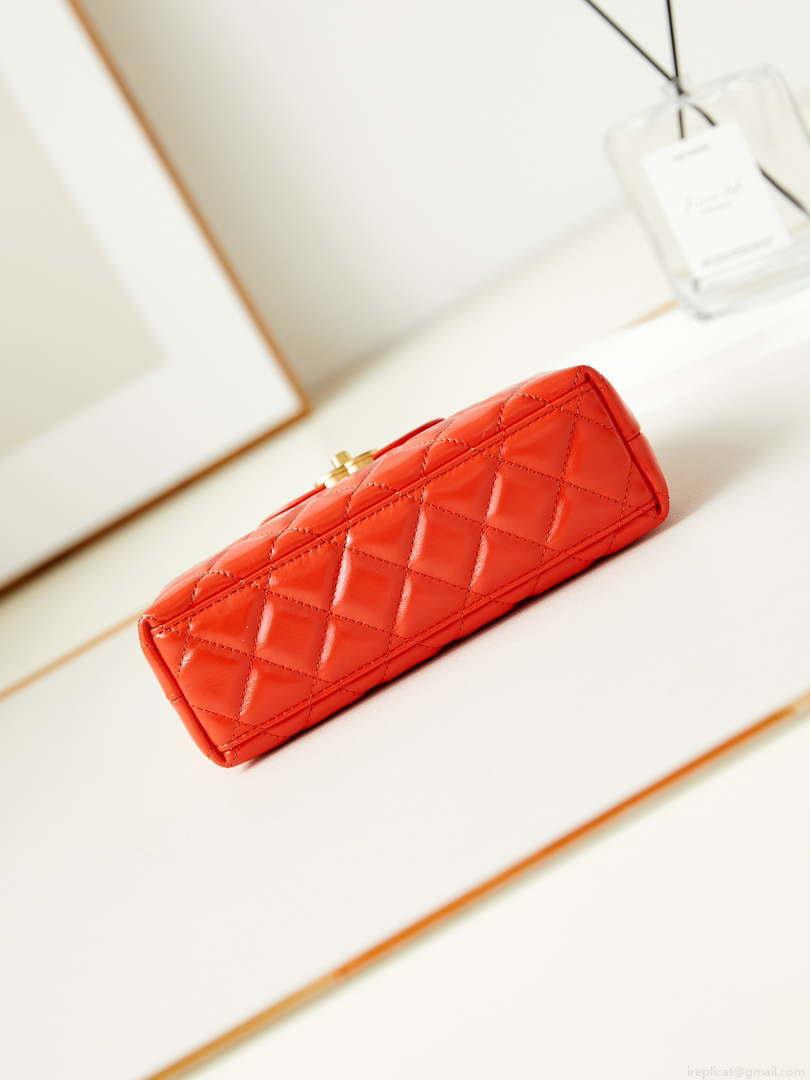 Chanel AS4416 Mini Shopping Bag shiny aged Calfskin gold tone metal Orange red