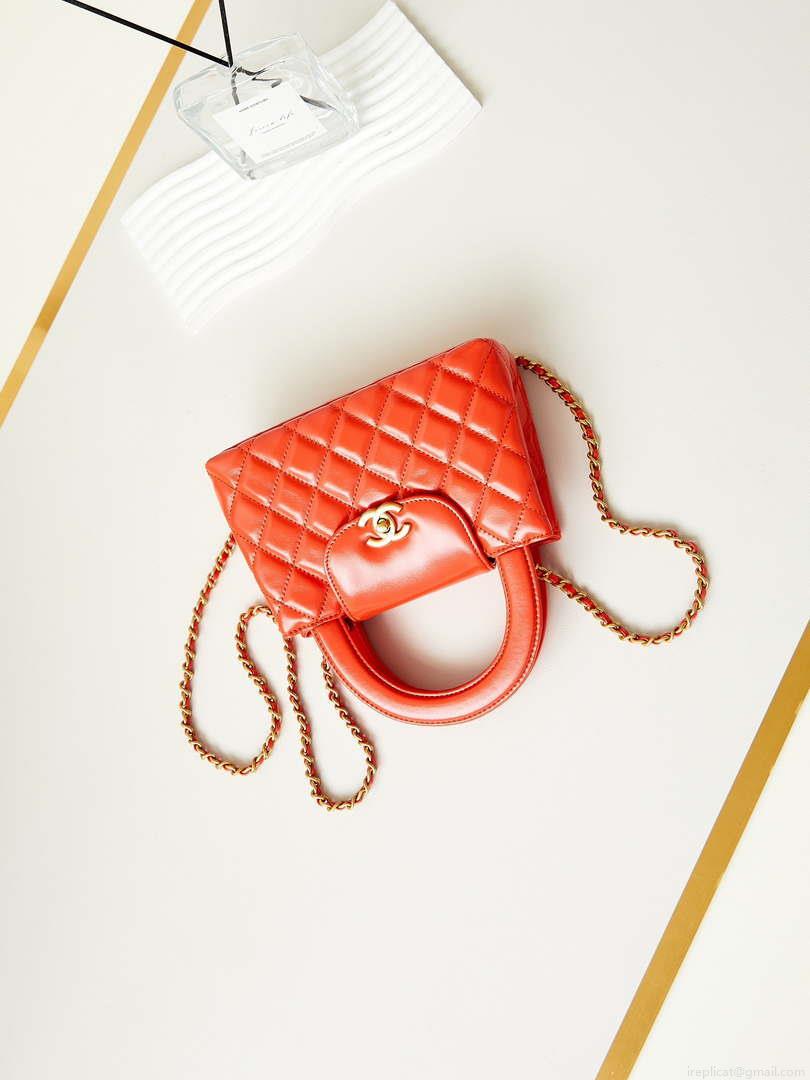 Chanel AS4416 Mini Shopping Bag shiny aged Calfskin gold tone metal Orange red
