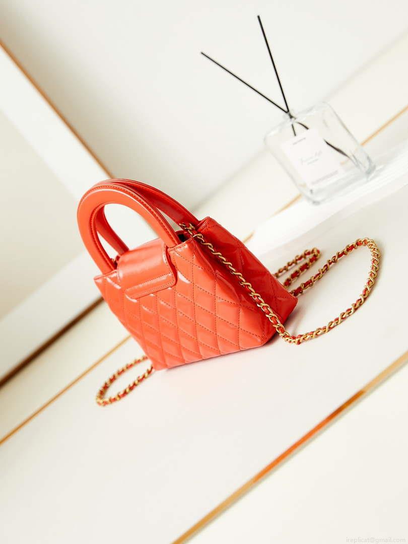 Chanel AS4416 Mini Shopping Bag shiny aged Calfskin gold tone metal Orange red