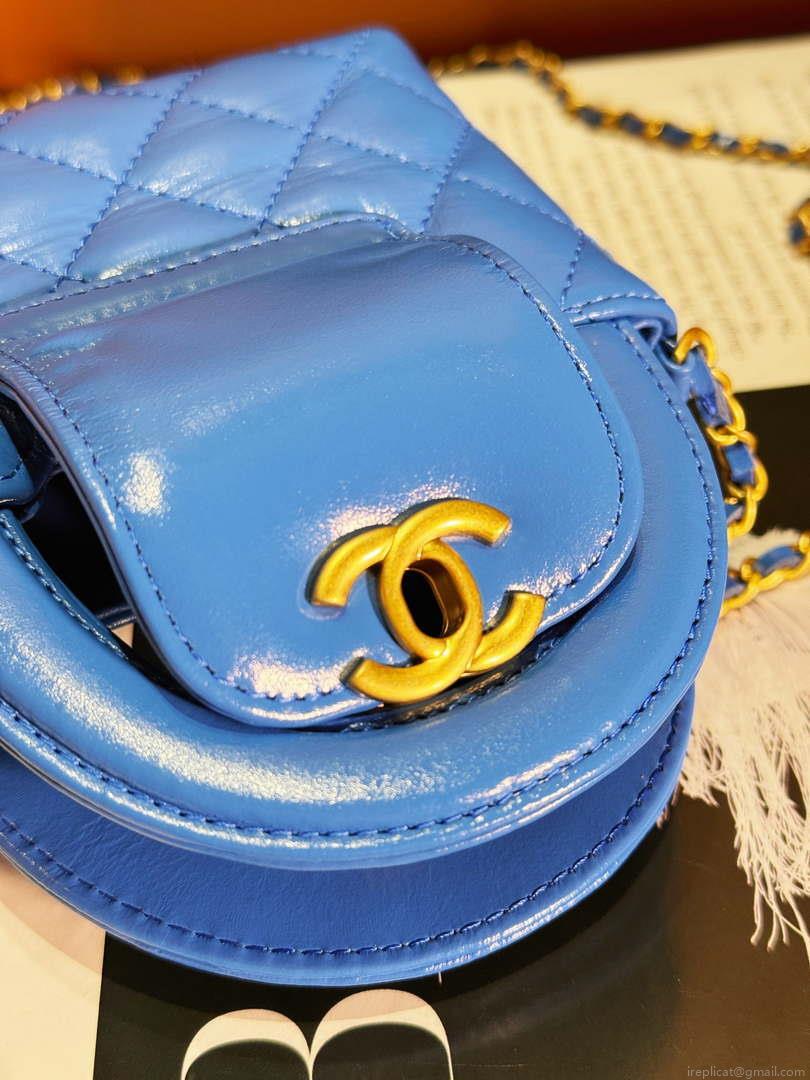 Chanel AP3435 Shiny Aged calfskin & gold-tone metal blue
