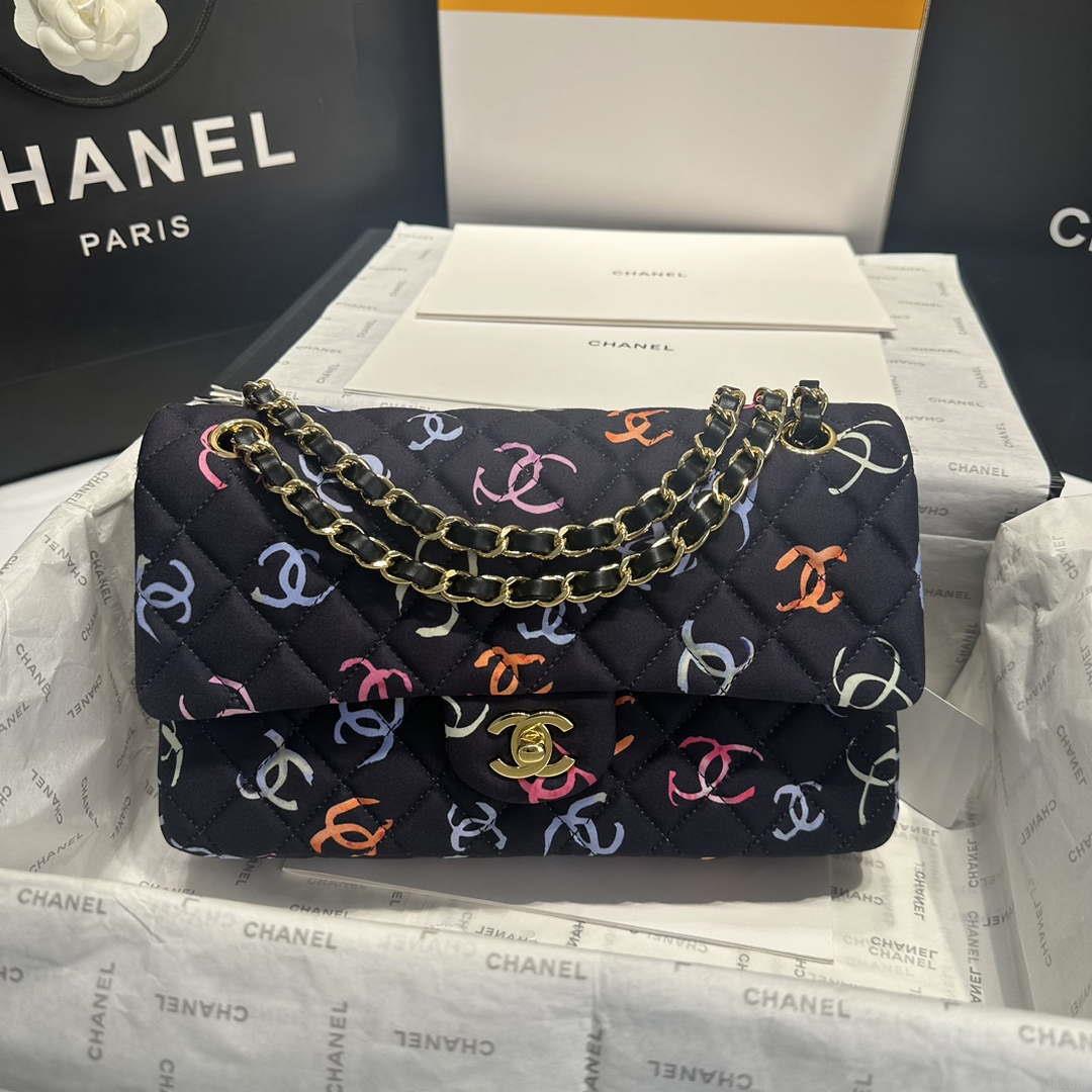 Chanel A01112 Flap Classic 11.12 Printed Fabric & Gold Metal Black & Multicolour