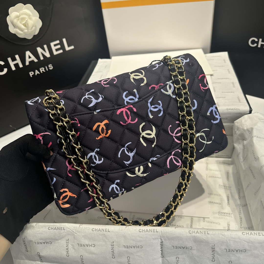 Chanel A01112 Flap Classic 11.12 Printed Fabric & Gold Metal Black & Multicolour