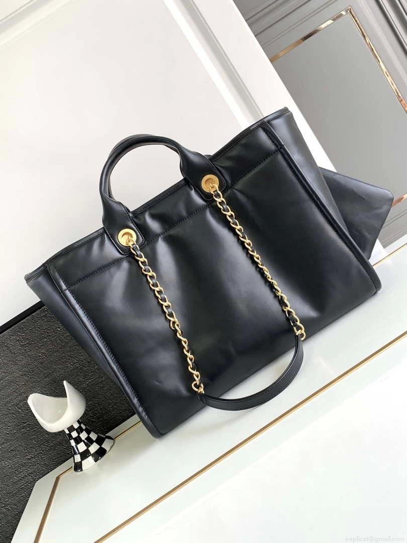Chanel A66941 23B Large Shopping Bag Black Calfskin