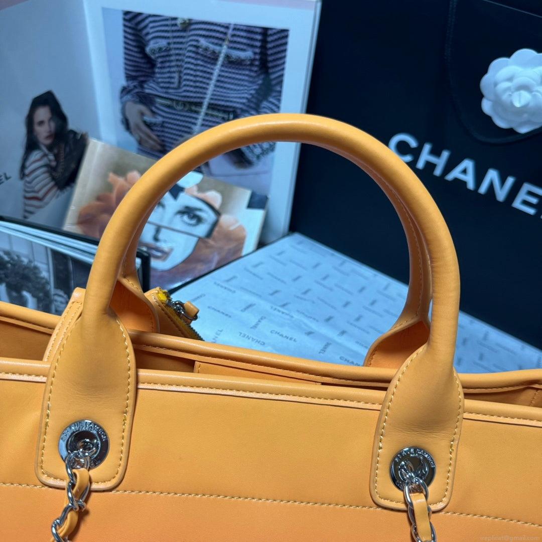 Chanel AS3351 Shopping Bag Shaded Calfskin & Silver-Tone Metal Orange Coral & Pink