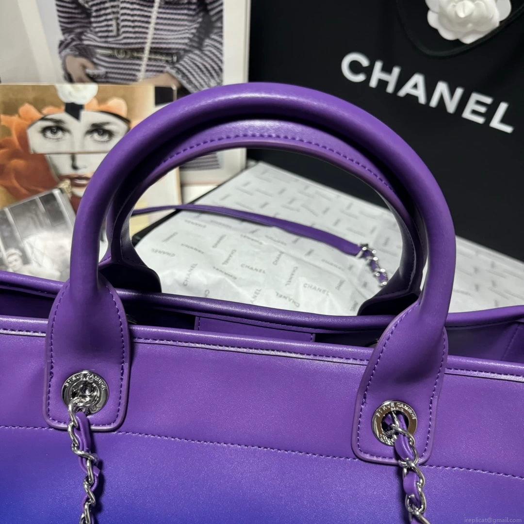 Chanel AS3351 Shopping Bag Shaded Calfskin & Silver-Tone Metal Purple, Blue & Dark Blue