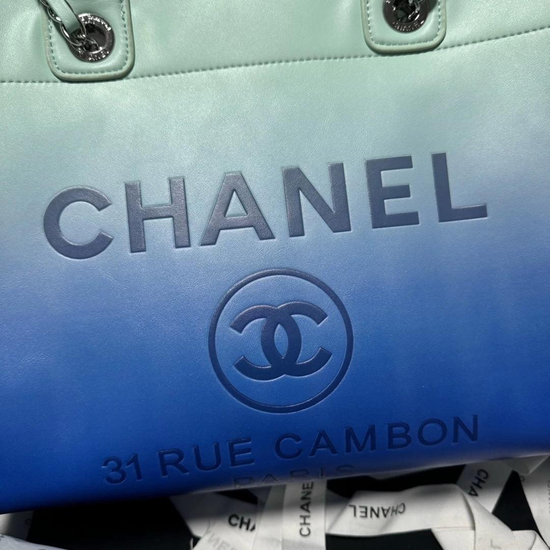 Chanel AS3351 Shopping Bag Shaded Calfskin & Silver-Tone Metal Blue & Light Blue
