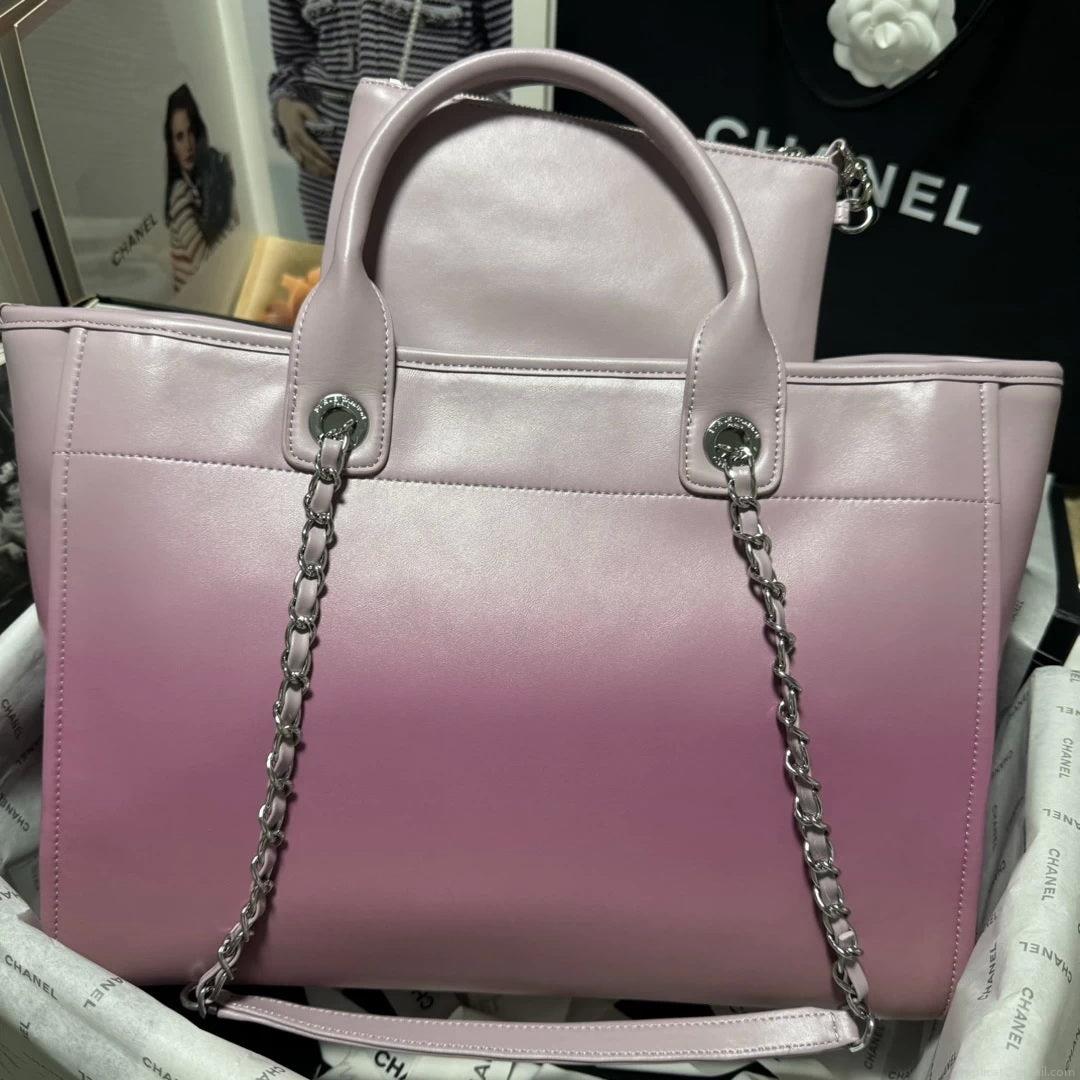 Chanel AS3351 Shopping Bag Shaded Calfskin & Silver-Tone Metal Purple & Light Pink
