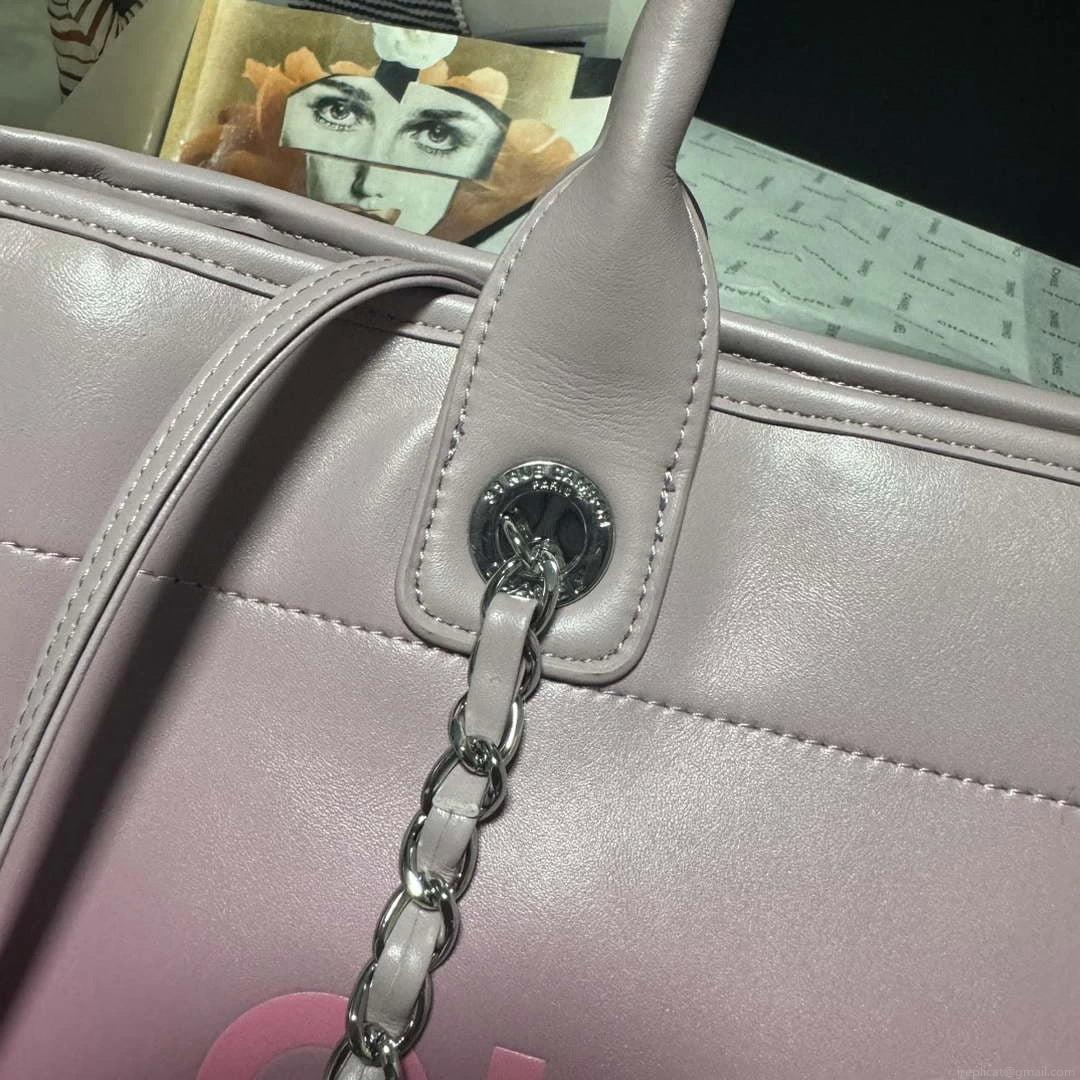 Chanel AS3351 Shopping Bag Shaded Calfskin & Silver-Tone Metal Purple & Light Pink