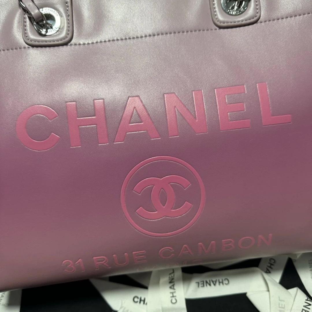 Chanel AS3351 Shopping Bag Shaded Calfskin & Silver-Tone Metal Purple & Light Pink