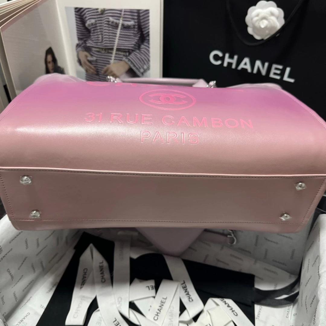 Chanel AS3351 Shopping Bag Shaded Calfskin & Silver-Tone Metal Purple & Light Pink