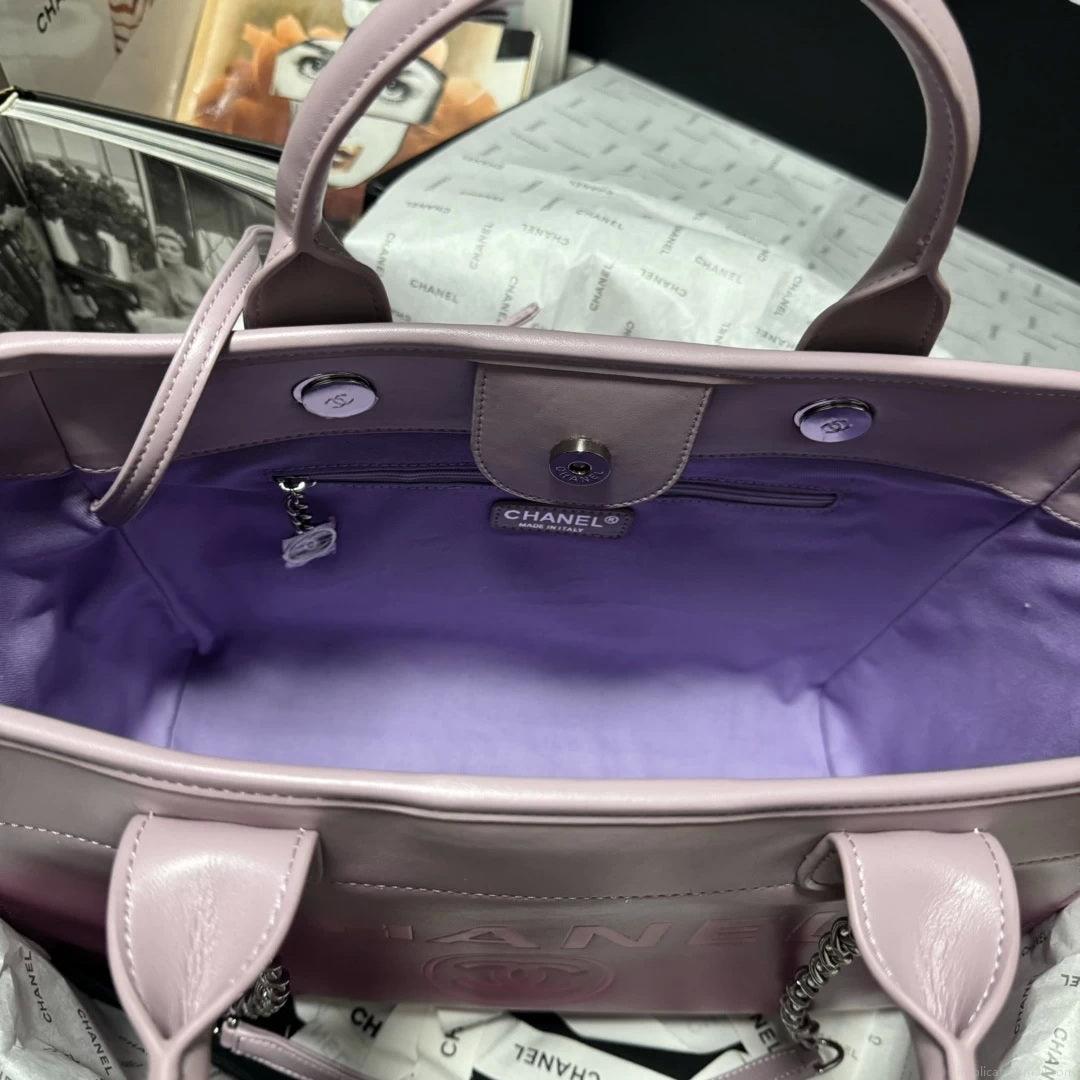 Chanel AS3351 Shopping Bag Shaded Calfskin & Silver-Tone Metal Purple & Light Pink