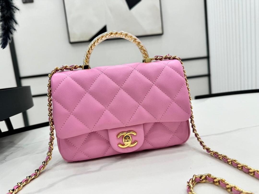 Chanel AS4848 Mini Flap bag With top handle Rose Red