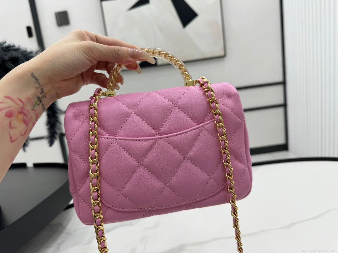 Chanel AS4848 Mini Flap bag With top handle Rose Red