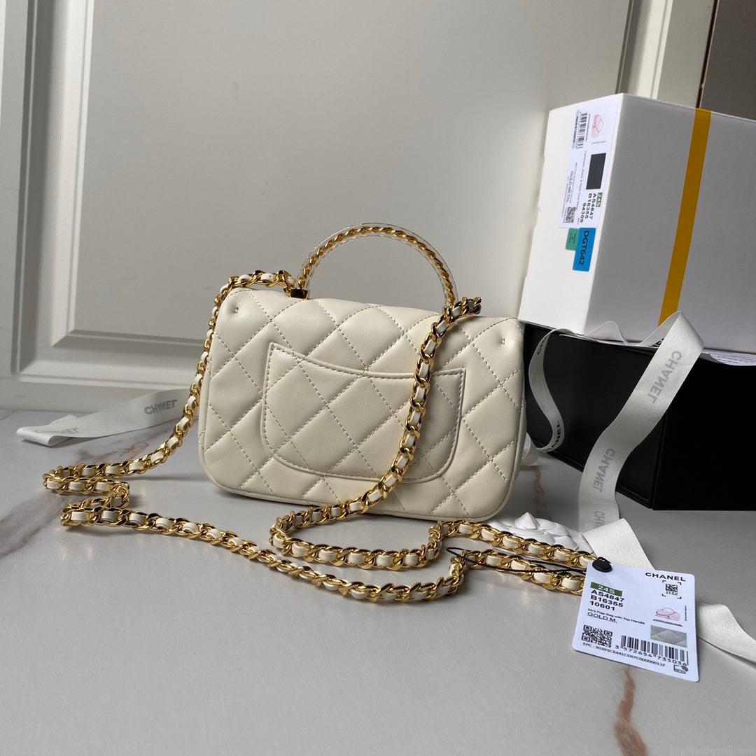 Chanel AS4847 Mini Flap bag With top handle White