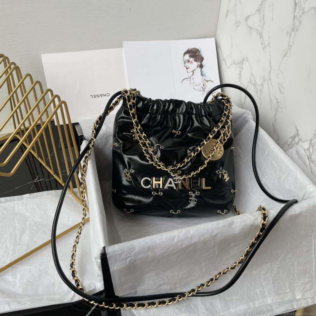 Chanel 22 Mini Handbag AS3980 Shiny Calfskin & Gold-Tone Metal with jewelry