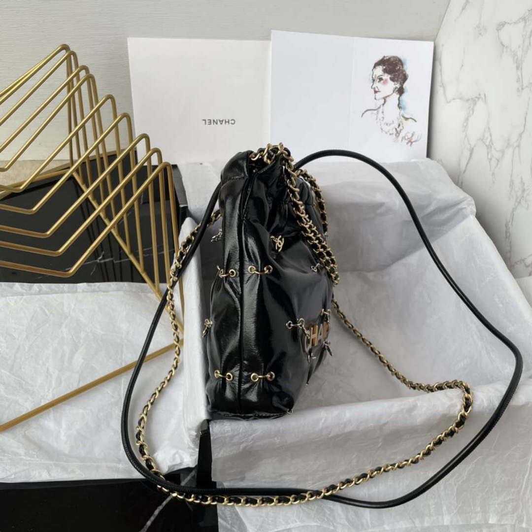Chanel 22 Mini Handbag AS3980 Shiny Calfskin & Gold-Tone Metal with jewelry