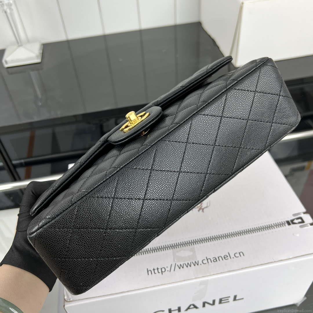 Chanel A01112 Flap Classic 11.12 Handbag Grained Calfskin & Gold-Tone Metal Black