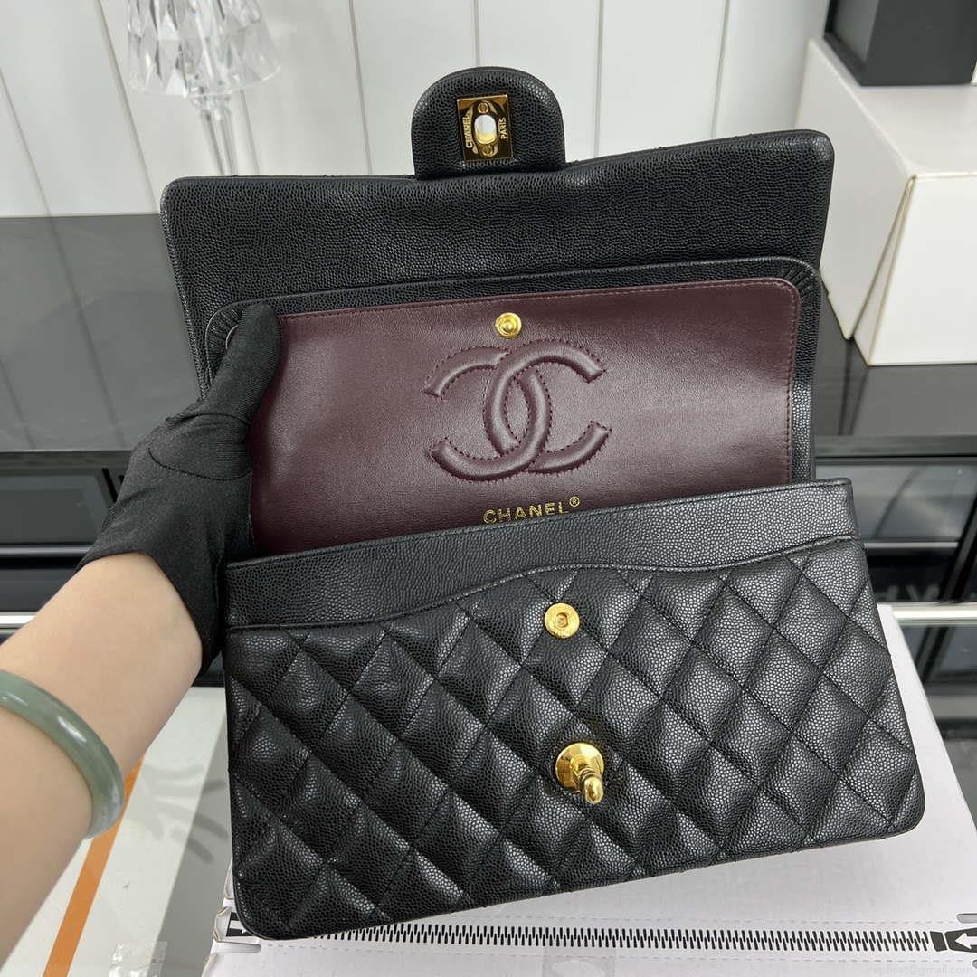 Chanel A01112 Flap Classic 11.12 Handbag Grained Calfskin & Gold-Tone Metal Black