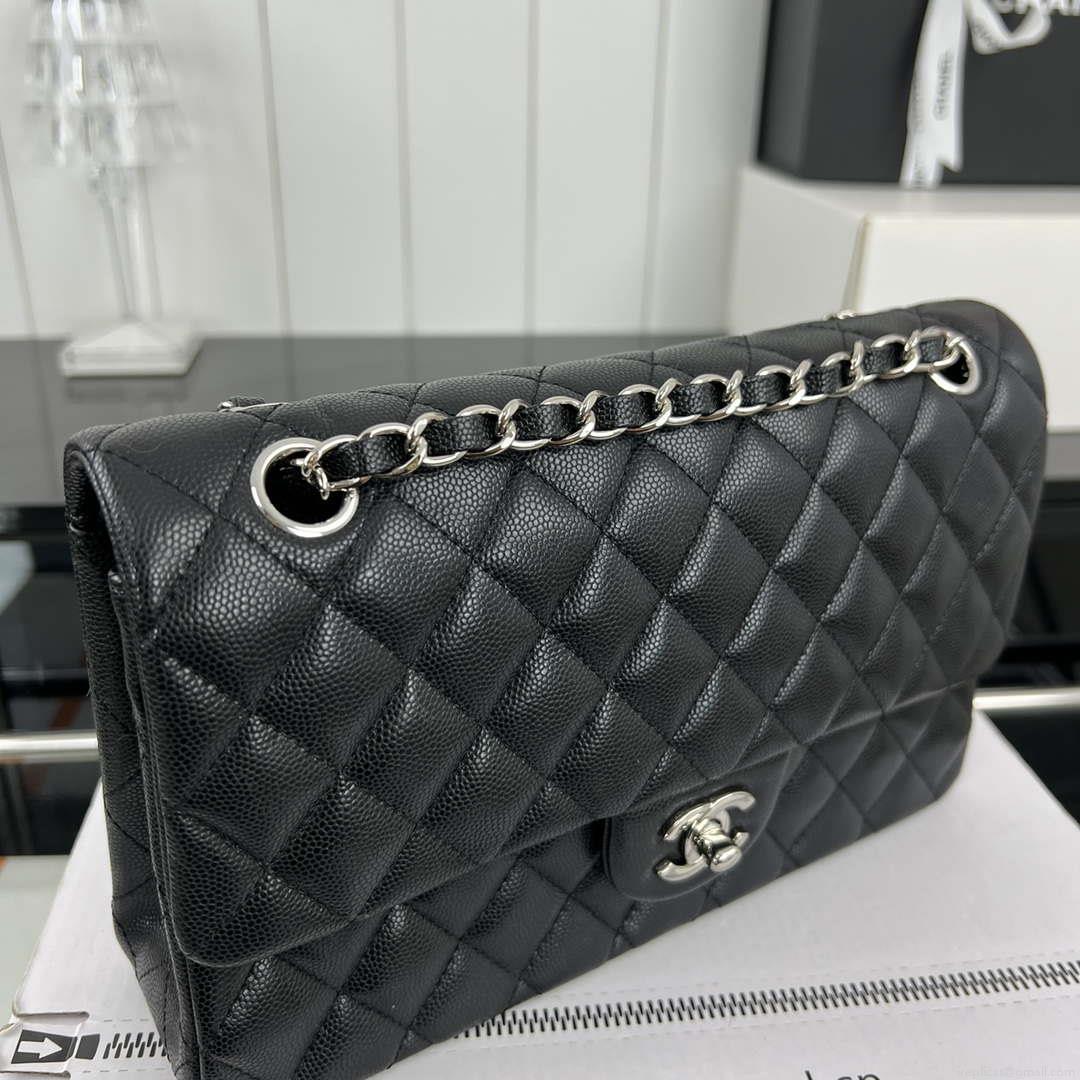 Chanel A01112 Flap Classic 11.12 Handbag Grained Calfskin & Silver-Tone Metal Black