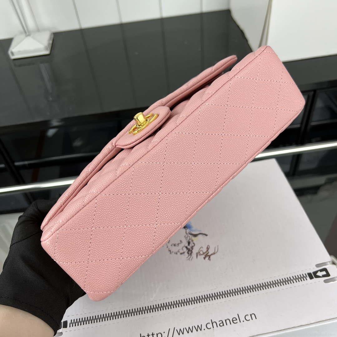 Chanel A01112 Flap Classic 11.12 Handbag Grained Calfskin & Gold-Tone Metal Pink
