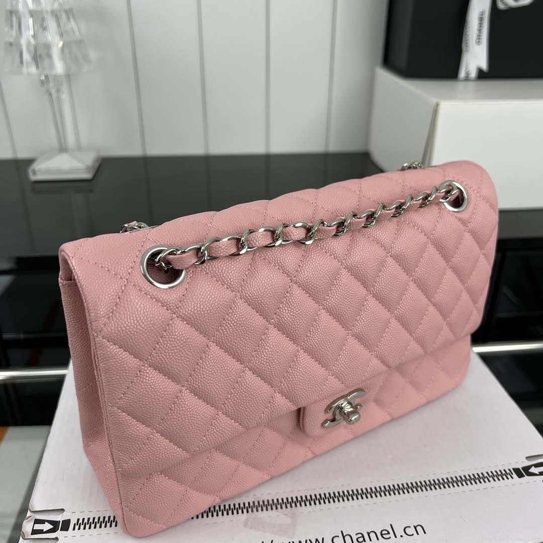 Chanel A01112 Flap Classic 11.12 Handbag Grained Calfskin & Silver-Tone Metal Pink