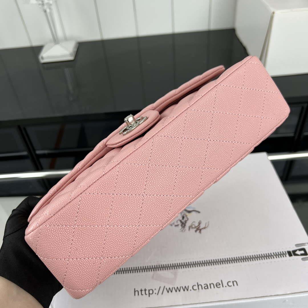 Chanel A01112 Flap Classic 11.12 Handbag Grained Calfskin & Silver-Tone Metal Pink