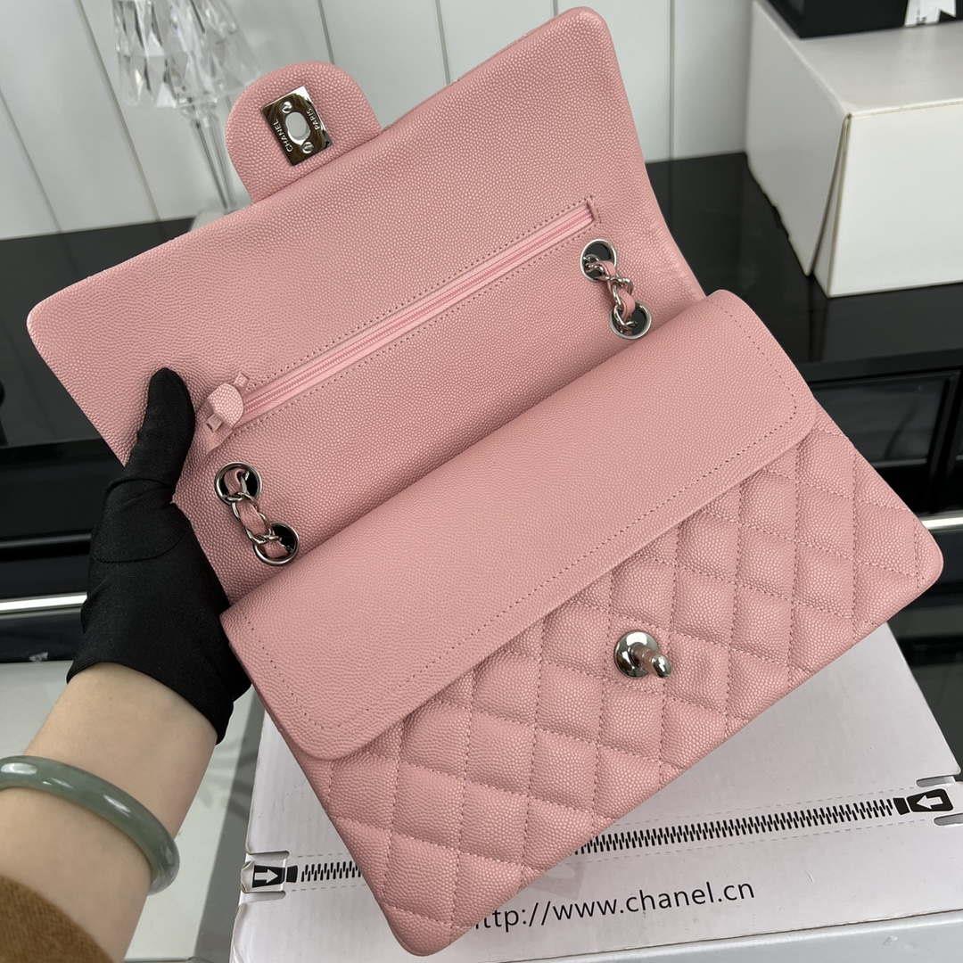 Chanel A01112 Flap Classic 11.12 Handbag Grained Calfskin & Silver-Tone Metal Pink