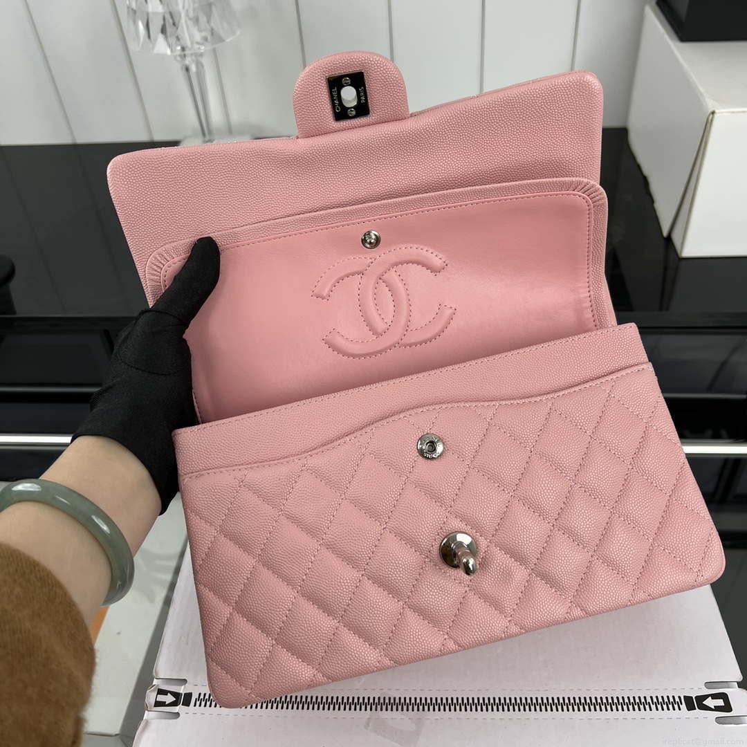 Chanel A01112 Flap Classic 11.12 Handbag Grained Calfskin & Silver-Tone Metal Pink