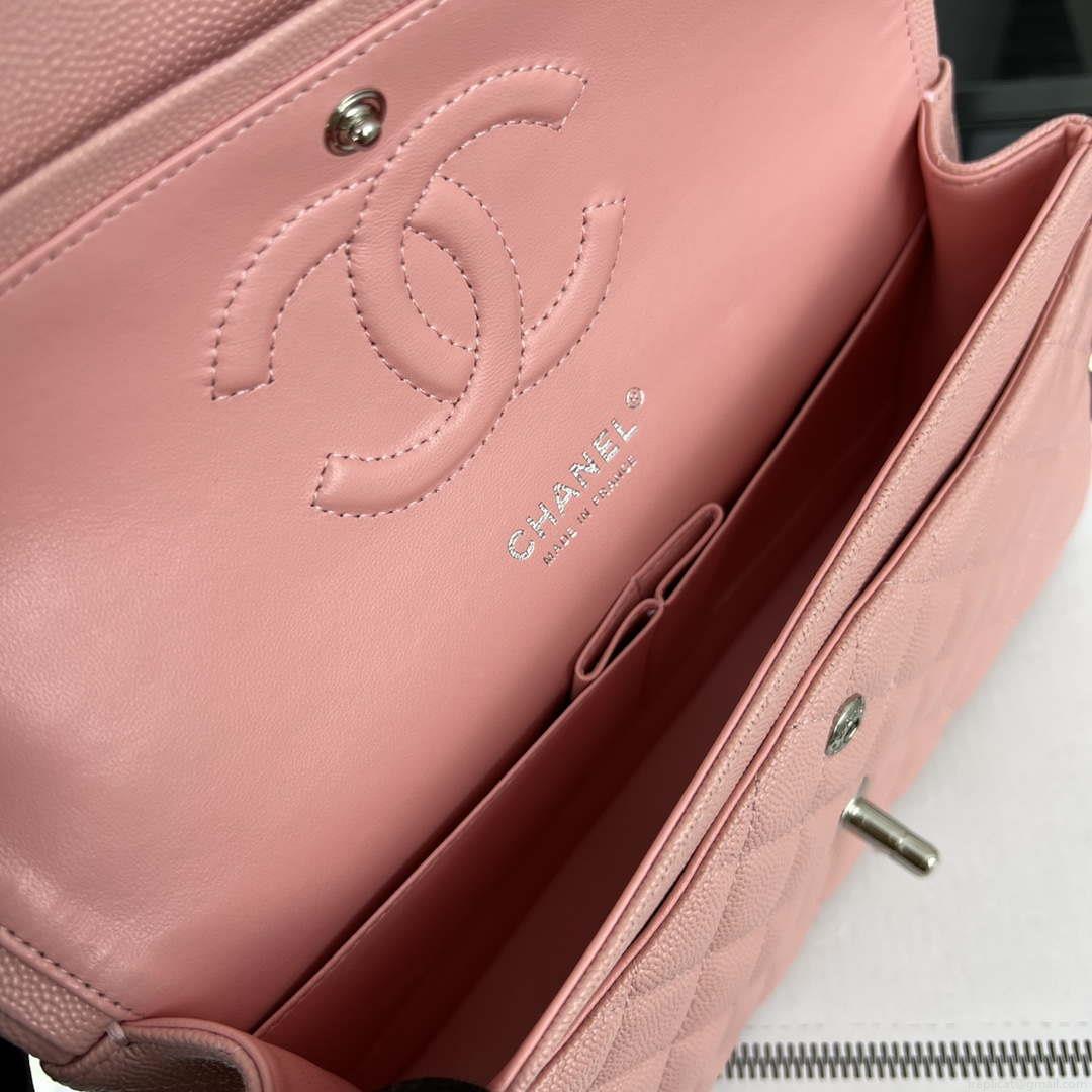 Chanel A01112 Flap Classic 11.12 Handbag Grained Calfskin & Silver-Tone Metal Pink