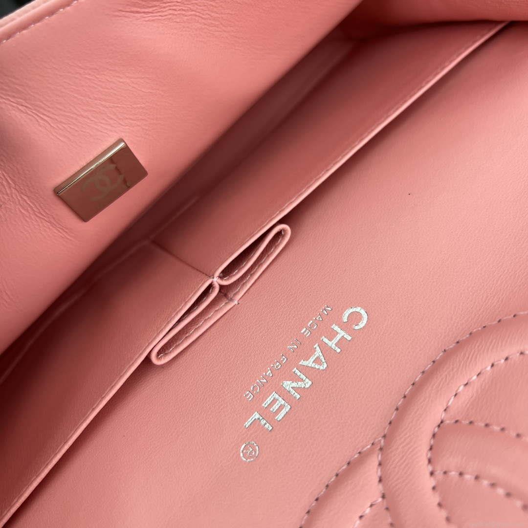 Chanel A01112 Flap Classic 11.12 Handbag Grained Calfskin & Silver-Tone Metal Pink