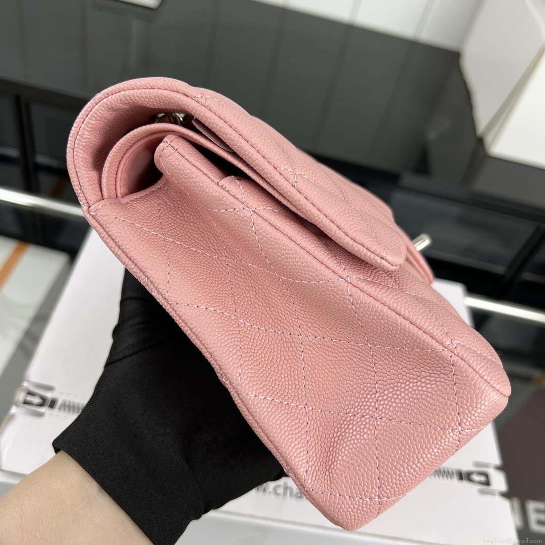 Chanel A01112 Flap Classic 11.12 Handbag Grained Calfskin & Silver-Tone Metal Pink