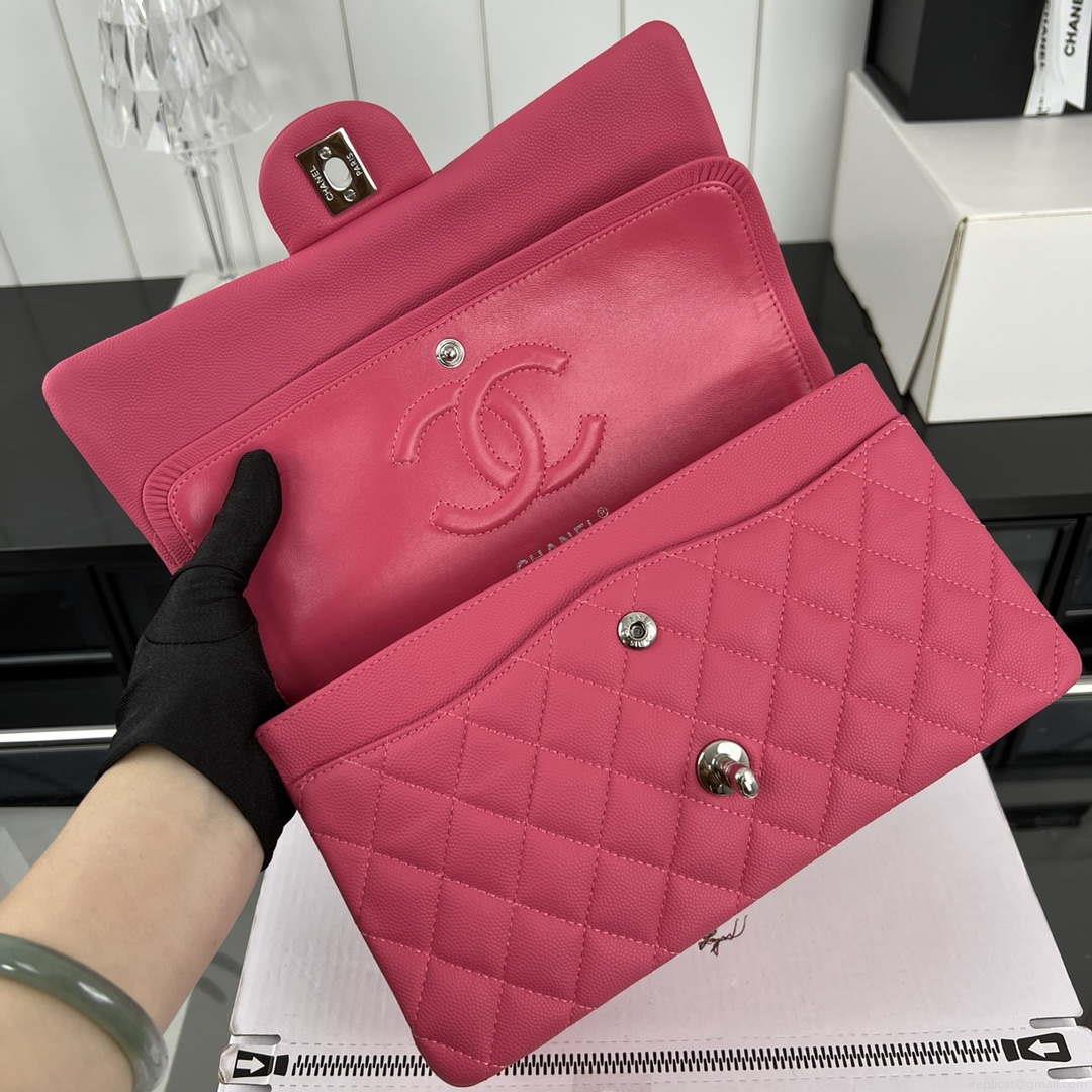 Chanel A01112 Flap Classic 11.12 Handbag Grained Calfskin & Silver-Tone Metal Rose Red
