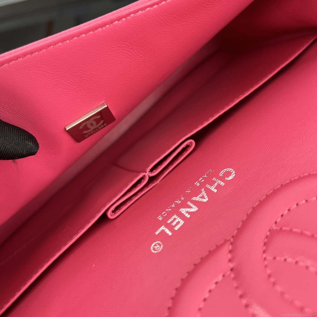 Chanel A01112 Flap Classic 11.12 Handbag Grained Calfskin & Silver-Tone Metal Rose Red