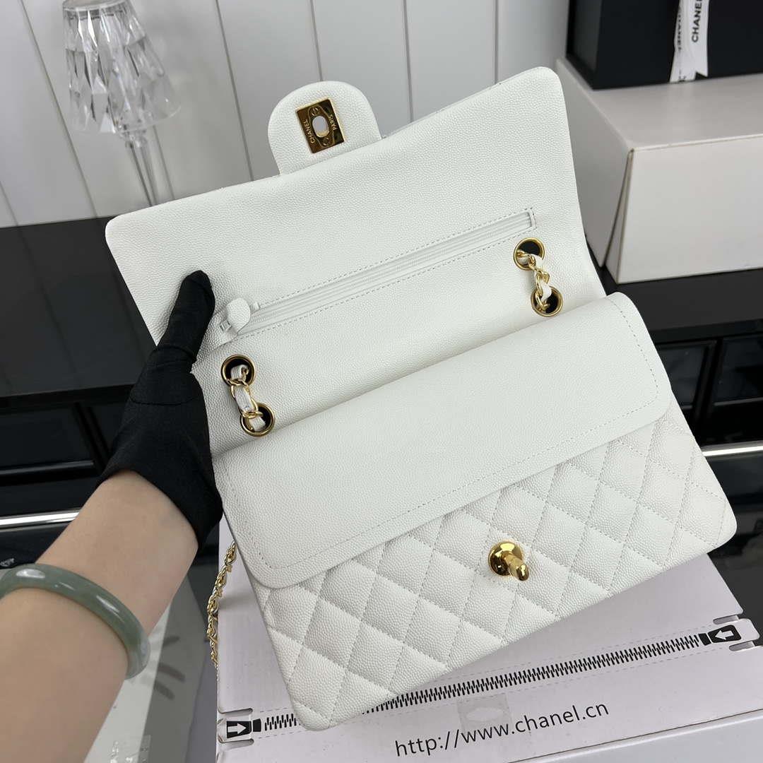 Chanel A01112 Flap Classic 11.12 Handbag Grained Calfskin & Gold-Tone Metal White
