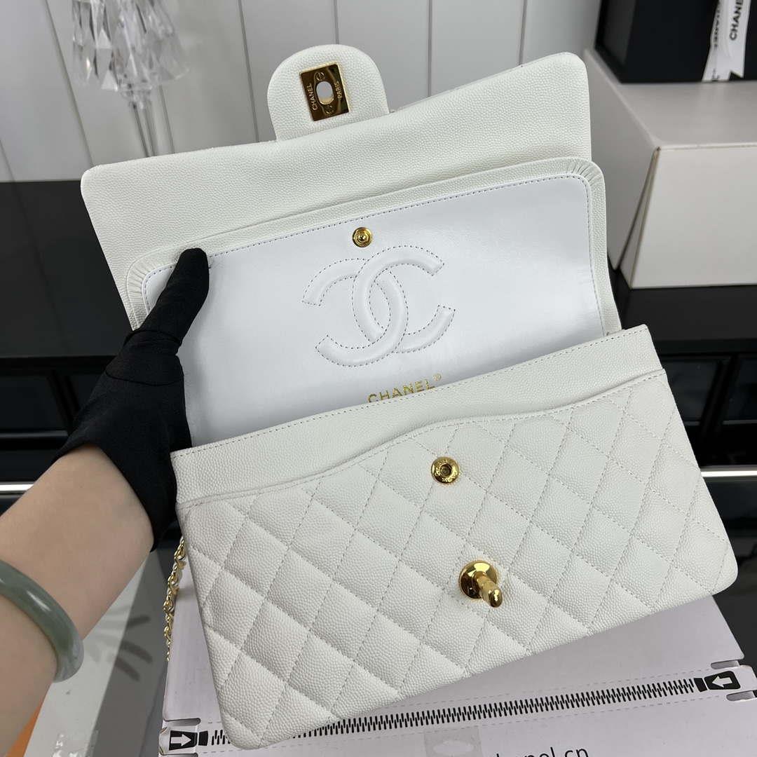Chanel A01112 Flap Classic 11.12 Handbag Grained Calfskin & Gold-Tone Metal White