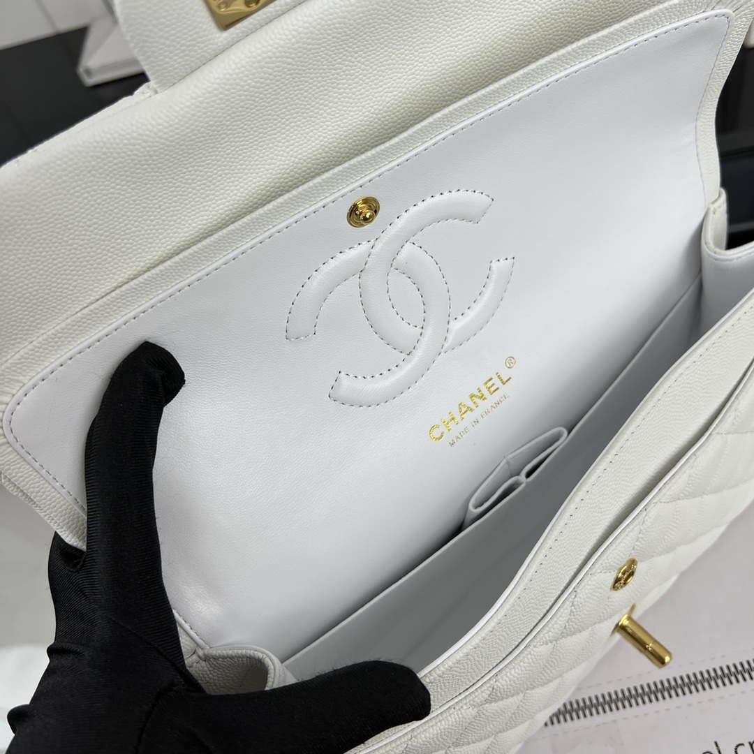 Chanel A01112 Flap Classic 11.12 Handbag Grained Calfskin & Gold-Tone Metal White