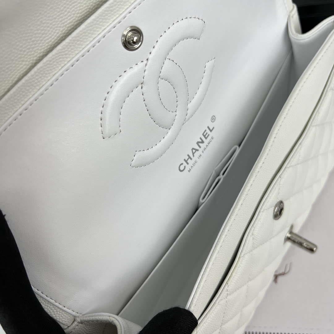 Chanel A01112 Flap Classic 11.12 Handbag Grained Calfskin & Silver-Tone Metal White