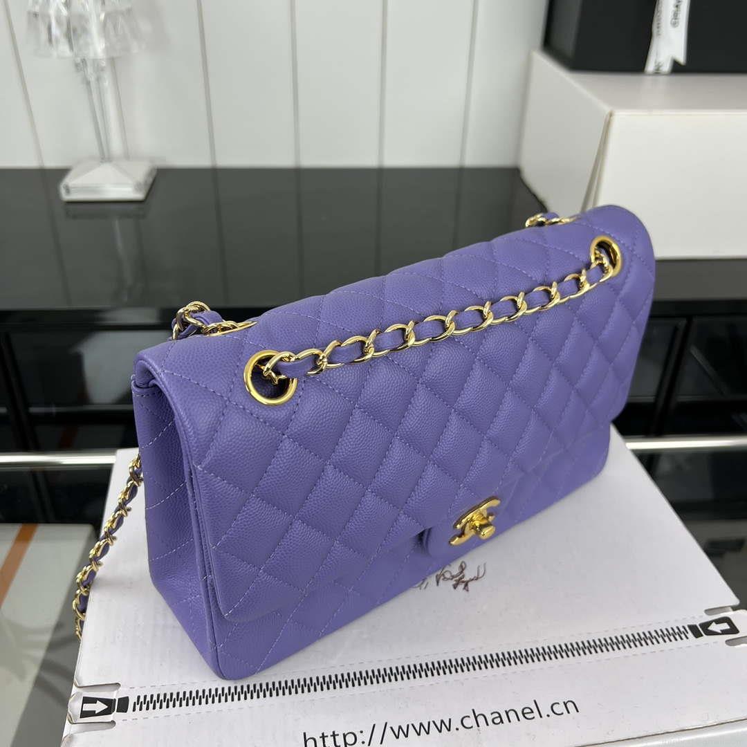 Chanel A01112 Flap Classic 11.12 Handbag Grained Calfskin & Gold-Tone Metal Purple