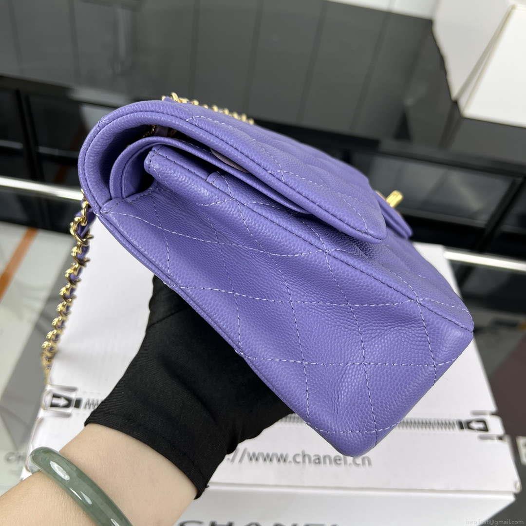 Chanel A01112 Flap Classic 11.12 Handbag Grained Calfskin & Gold-Tone Metal Purple
