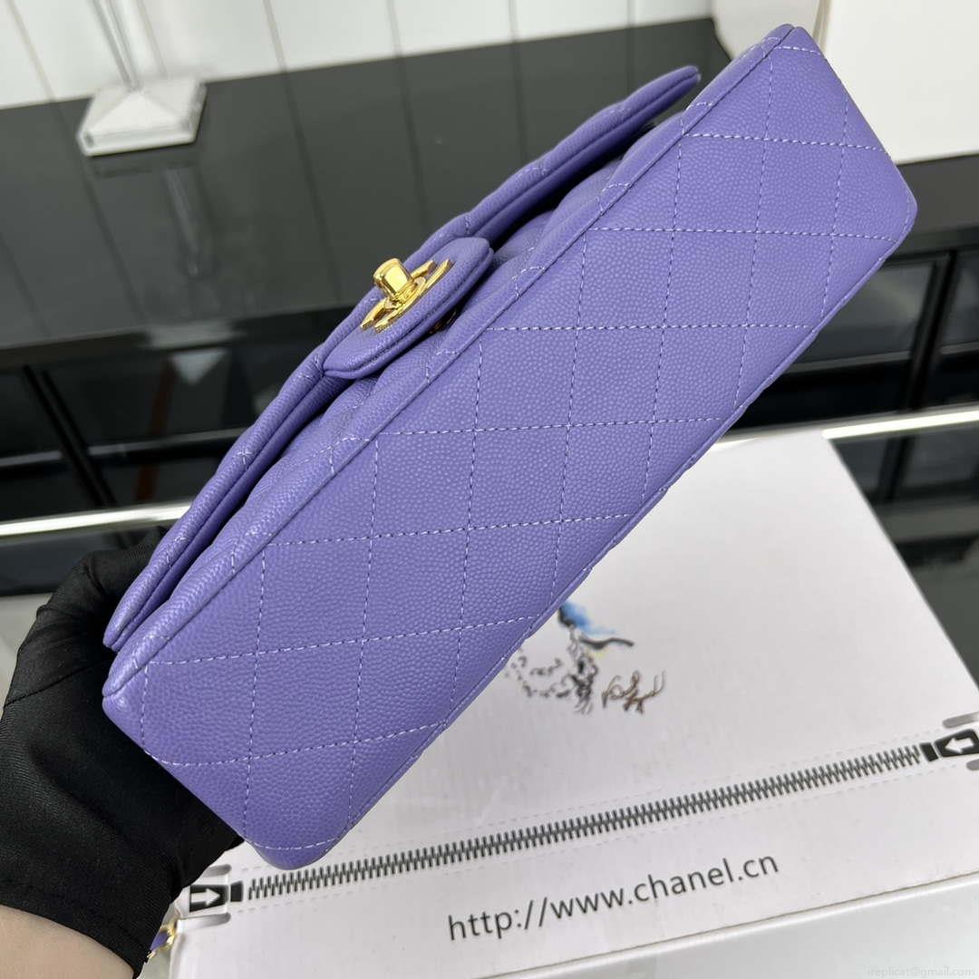 Chanel A01112 Flap Classic 11.12 Handbag Grained Calfskin & Gold-Tone Metal Purple