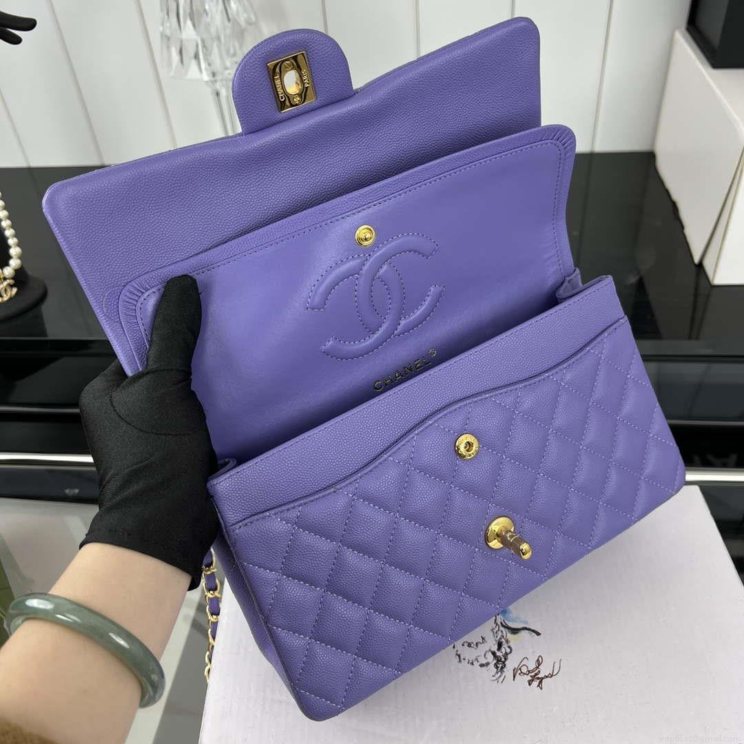 Chanel A01112 Flap Classic 11.12 Handbag Grained Calfskin & Gold-Tone Metal Purple